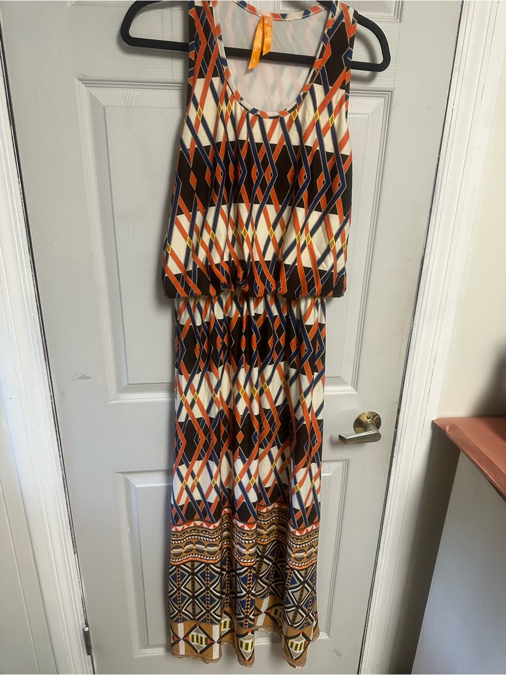 Magic Sleeveless Maxi Dress in Orange, Navy & White